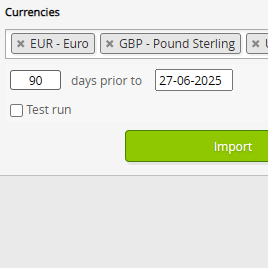 You can choose from 210 foreign currencies to import exchange rates for.